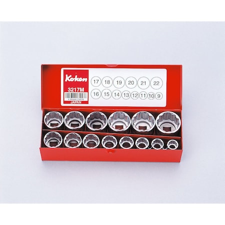 Ko-Ken Socket set 12 Point 14 pieces 3/8 Sq. Drive, 3217M 3217M
